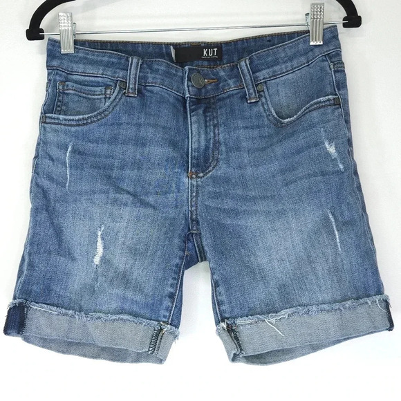 Kut from the kloth Catherine boyfriend short mid rise rolled cuff with fray trim - Picture 1 of 6
